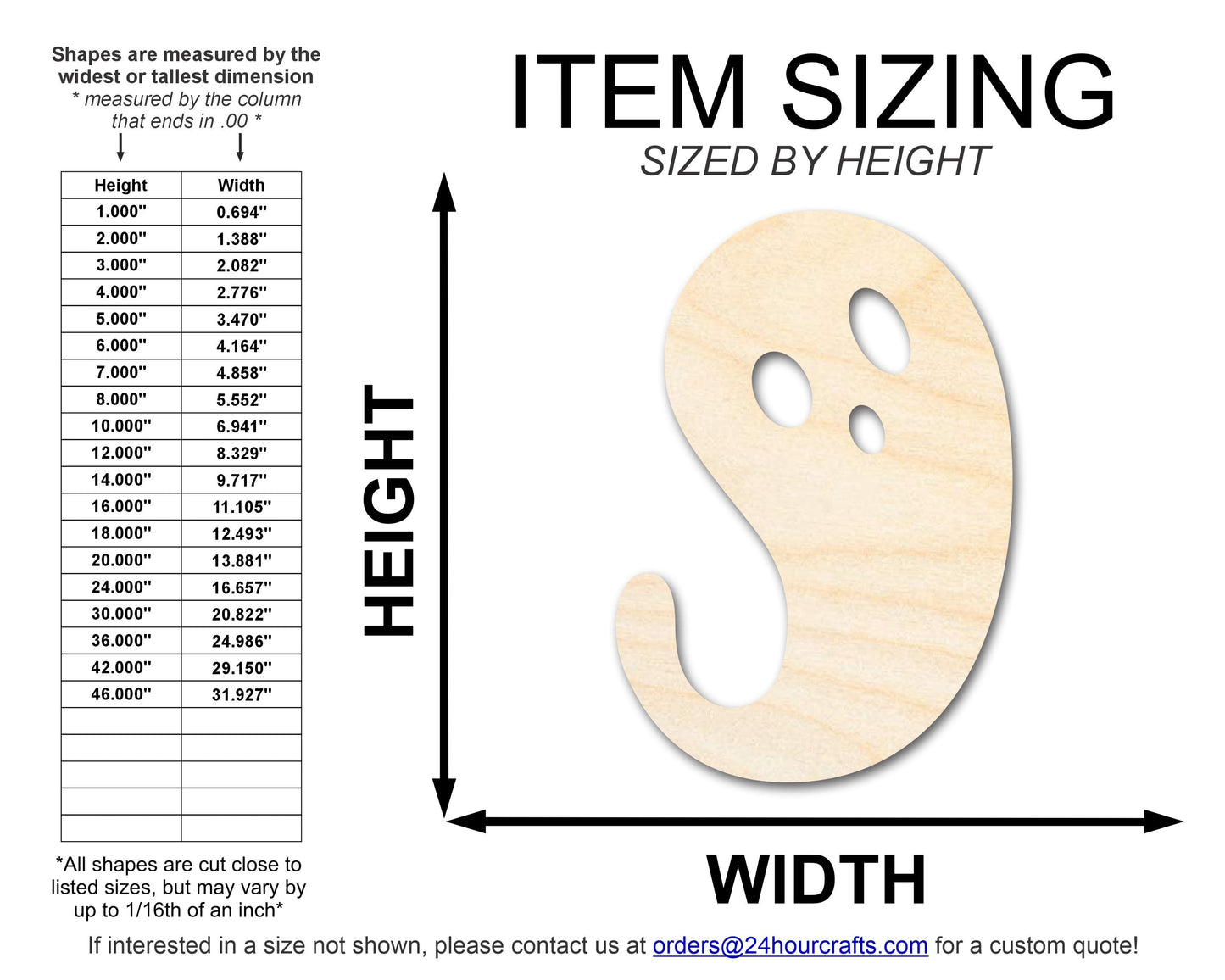 Unfinished Wood Ghost Shape | Craft Cutout | up to 46" DIY