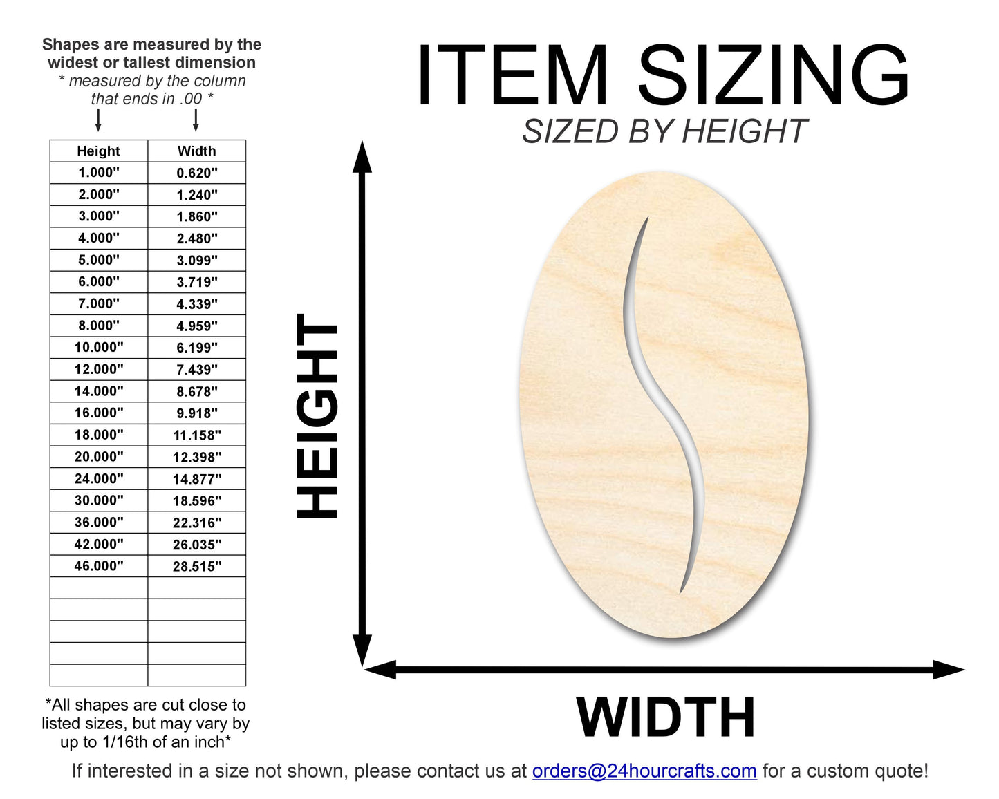 Unfinished Coffee Bean Shape | Craft Cutout | up to 46" DIY