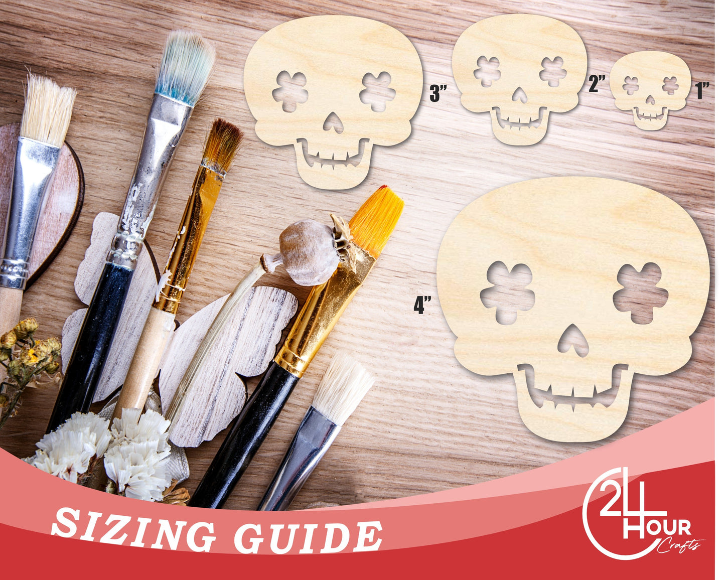 Unfinished Wood Flower Skull Shape | DIY Day of the Dead Craft Cutout | up to 46" DIY