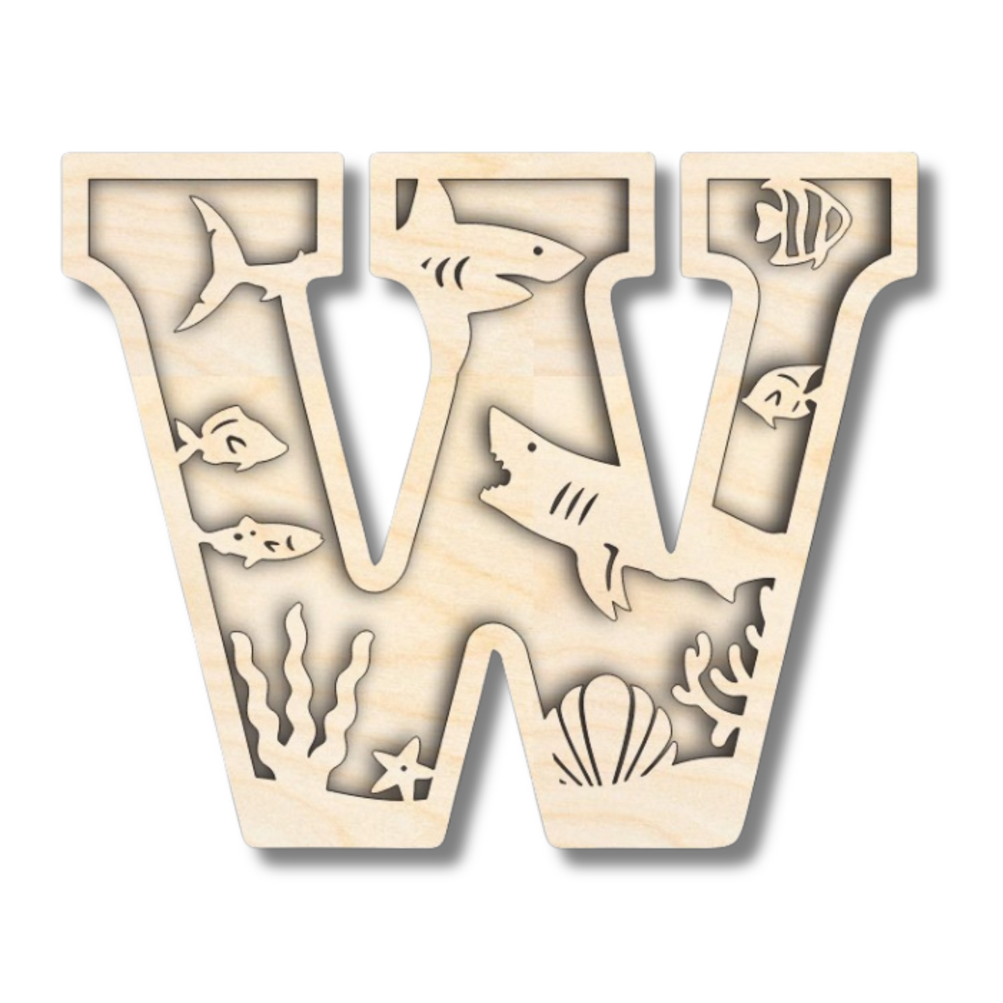 Unfinished Wood Layered Themed Letters | Ocean | A-Z | 2 Piece | up to 24"