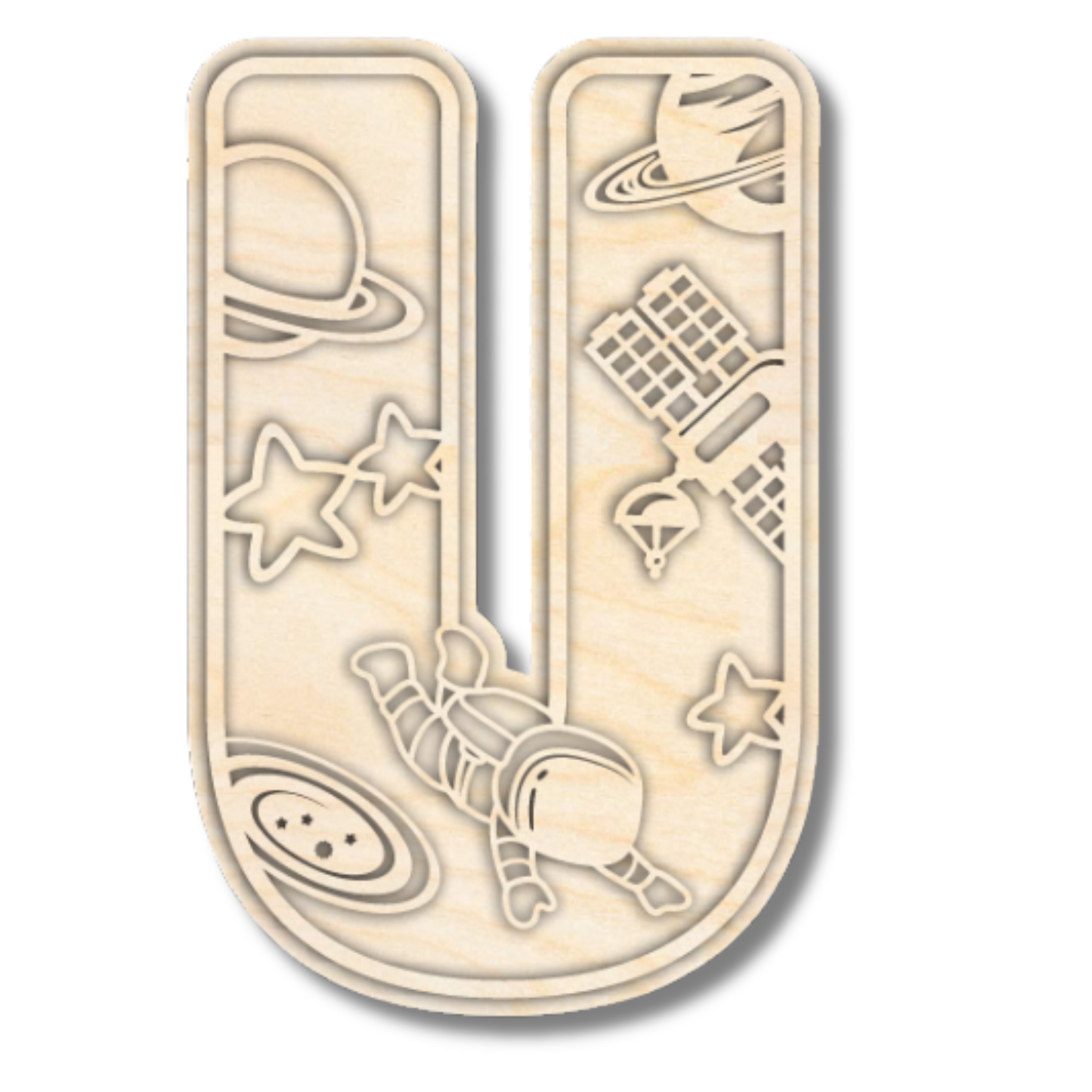 Unfinished Wood Layered Themed Letters | Space | A-Z | 2 Piece | up to 24"