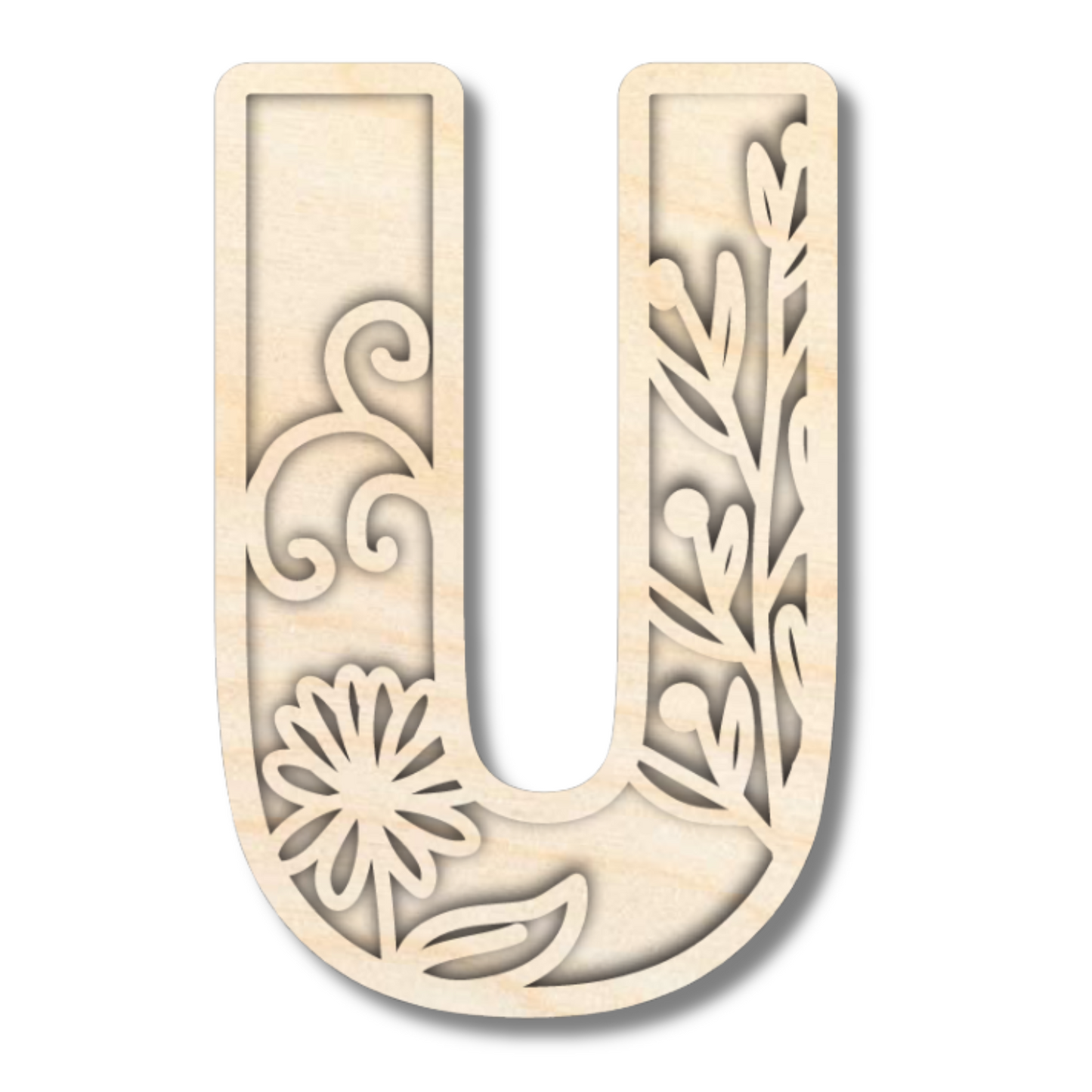 Unfinished Wood Layered Themed Letters | Wild Flowers | A-Z | 2 Piece | up to 24"