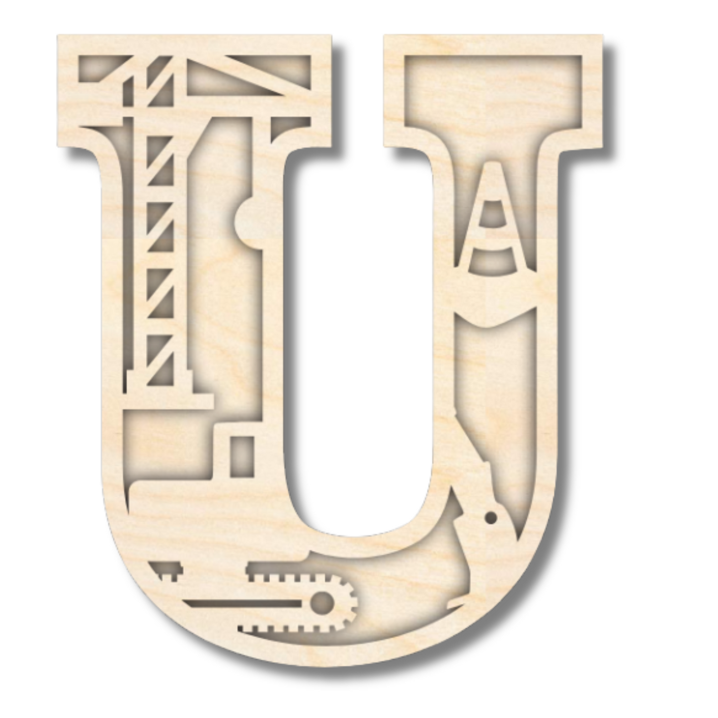 Unfinished Wood Layered Themed Letters | Construction | A-Z | 2 Piece | up to 24"