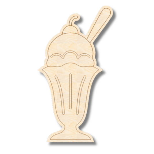 Unfinished Wood Etched Ice Cream Sundae Shape | Paint By Line Crafts | up to 30" DIY