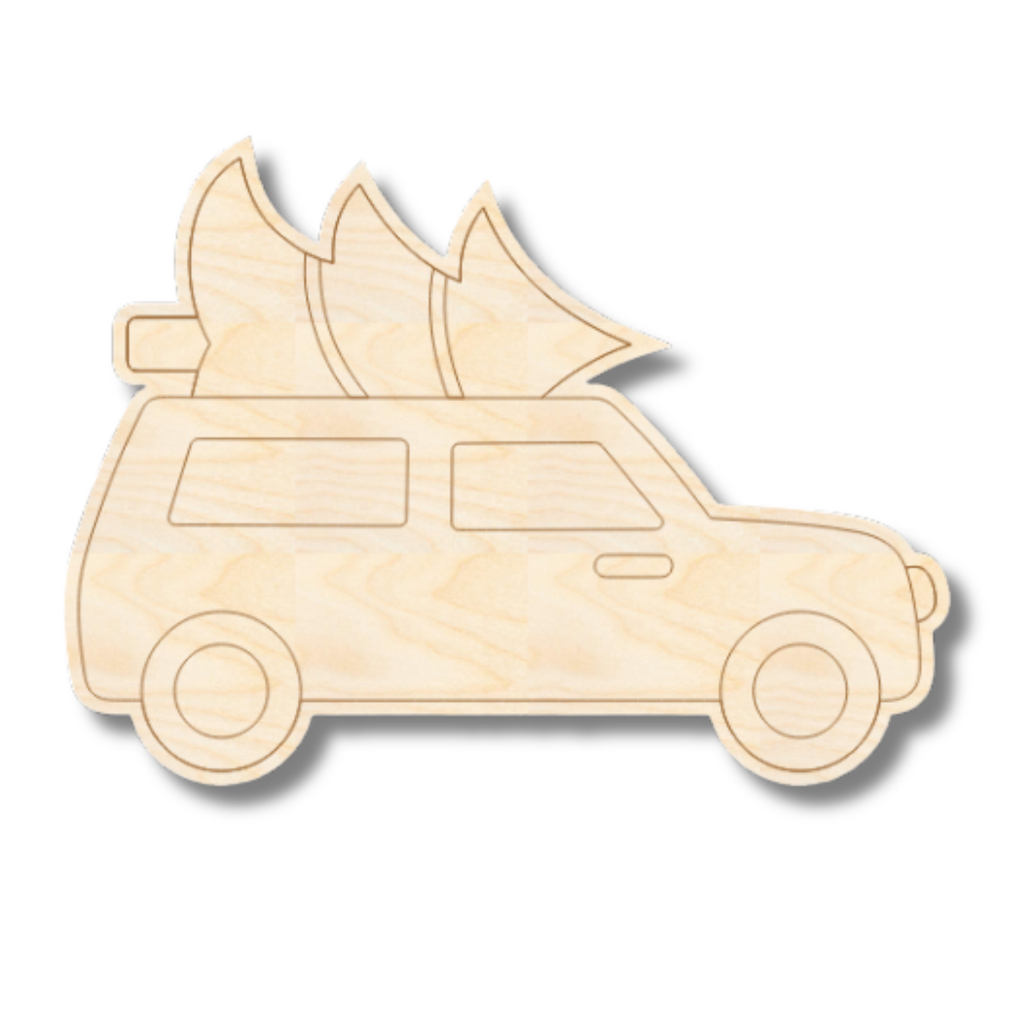 Unfinished Wood Etched Christmas Tree Car Shape | Paint By Line Crafts | up to 30" DIY