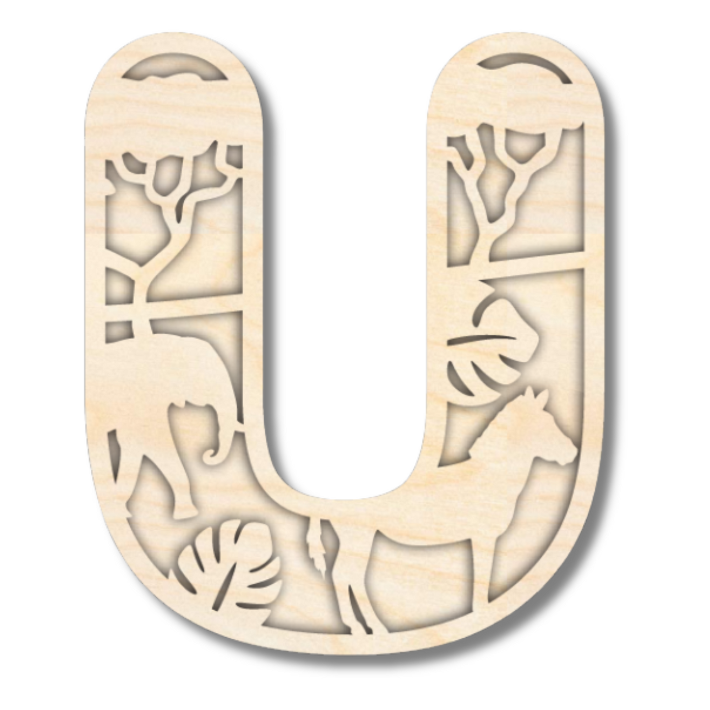 Unfinished Wood Layered Themed Letters | Jungle Animals | A-Z | 2 Piece | up to 24"