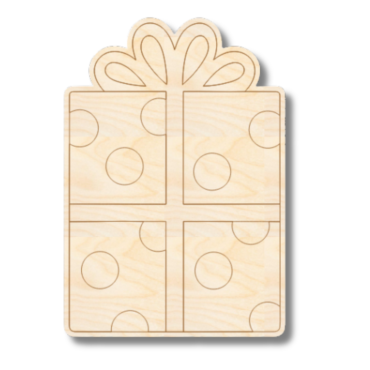 Unfinished Wood Etched Present Shape | Paint By Line Crafts | up to 30" DIY