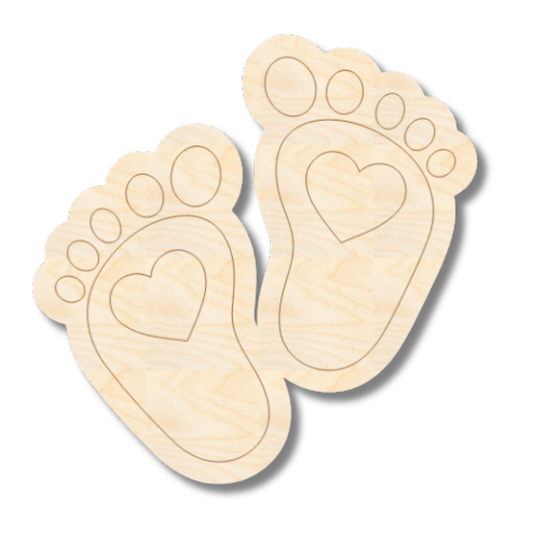 Unfinished Wood Etched Baby Feet Shape | Paint By Line Crafts | up to 30" DIY