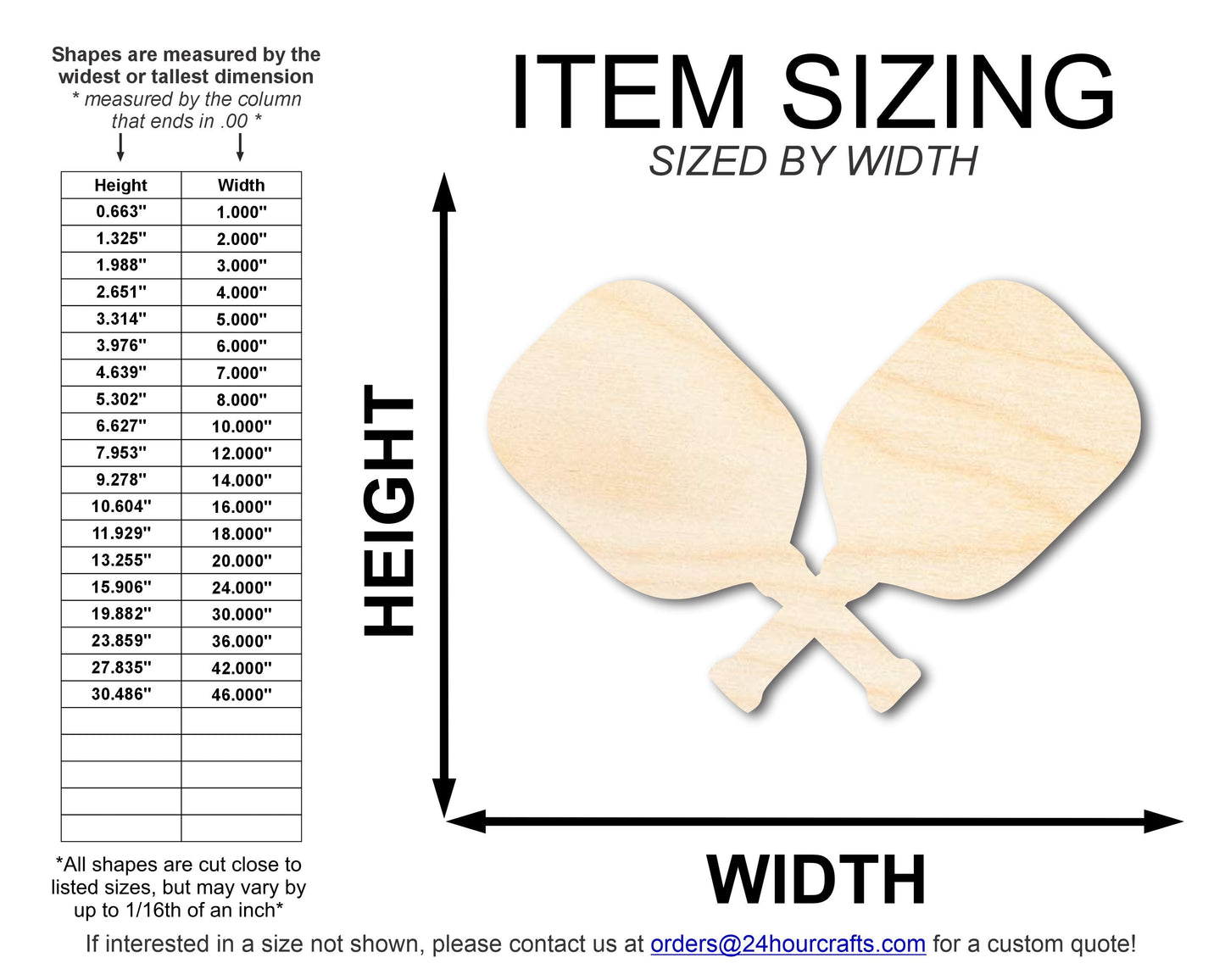 Unfinished Crossed Pickleball Paddle Shape | DIY Craft Cutout | up to 46" DIY