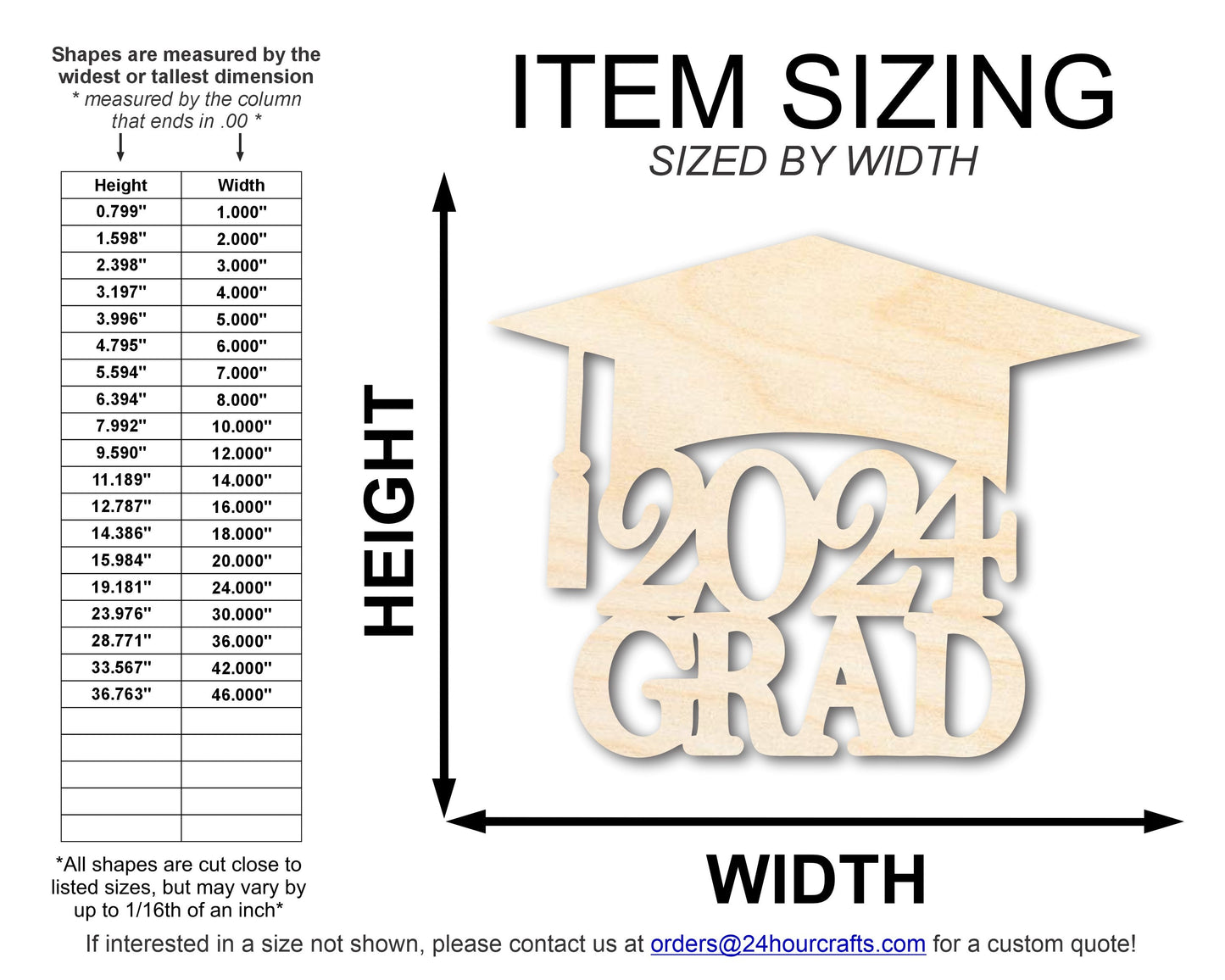 Unfinished 2024 Grad Graduation Cap Shape | DIY Craft Cutout | up to 46" DIY