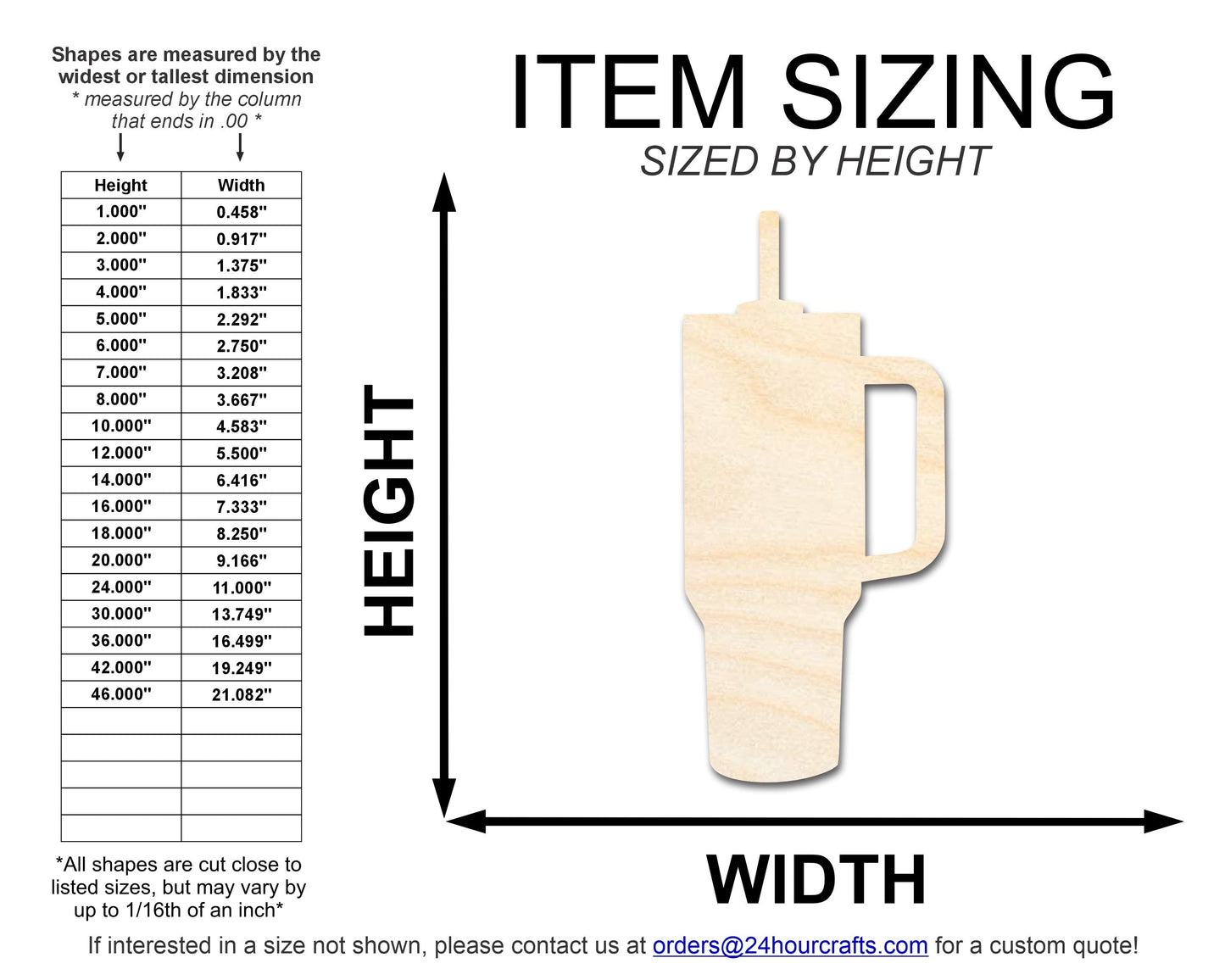 Unfinished Tumbler Silhouette | DIY Craft Cutout | up to 46" DIY