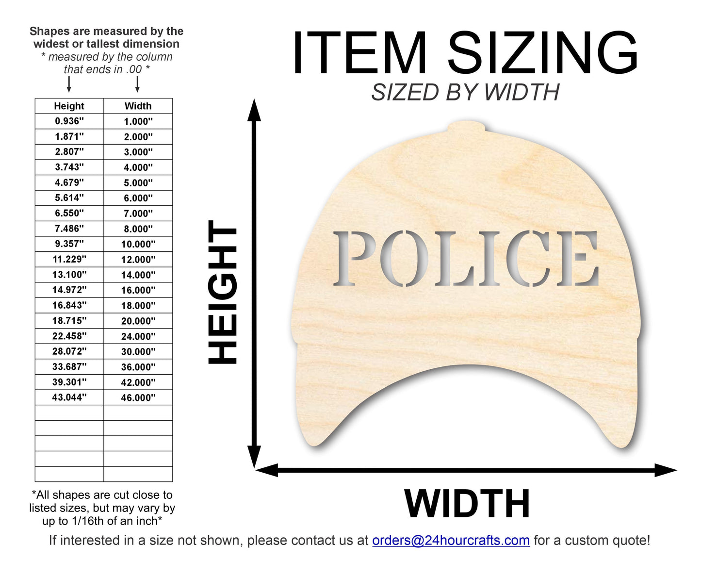 Unfinished Police Cap Shape | DIY Craft Cutout | up to 46" DIY