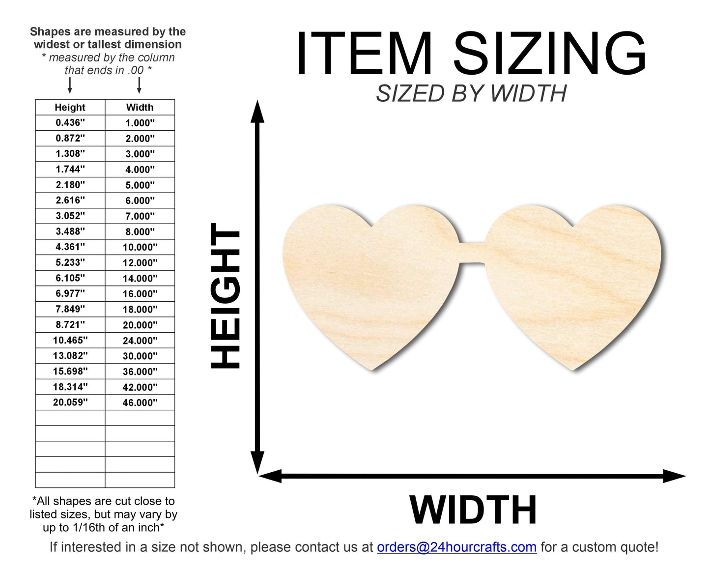 Unfinished Wood Heart Glasses Shape | DIY Craft Cutout | up to 46" DIY