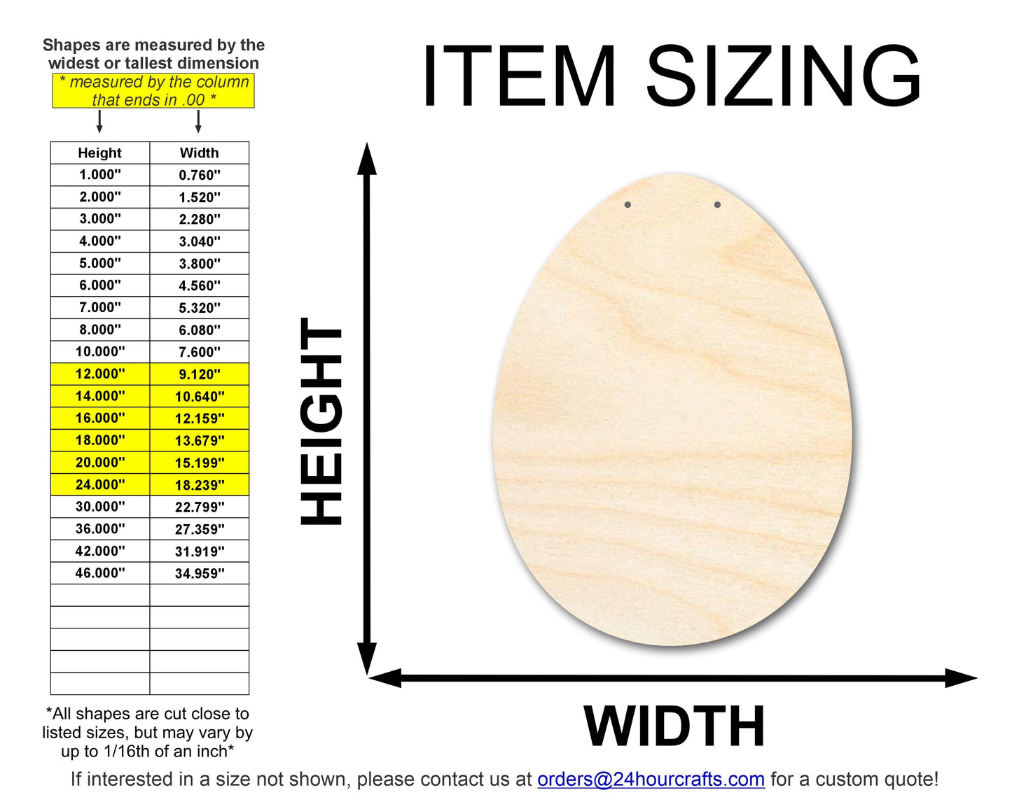 Unfinished Egg Door Hanger | DIY Craft Cutout | Door Hanger | up to 46" DIY