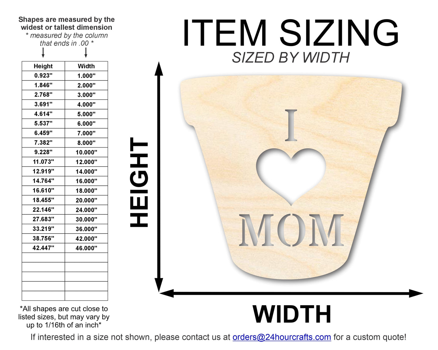 Unfinished I Love Mom Flower Pot Shape | DIY Craft Cutout | up to 46" DIY