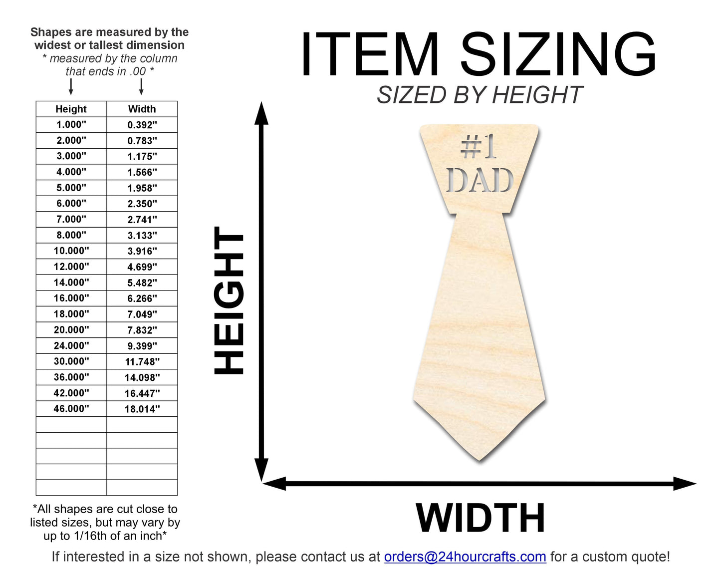 Unfinished Dad Tie Shape | DIY Craft Cutout | up to 46" DIY