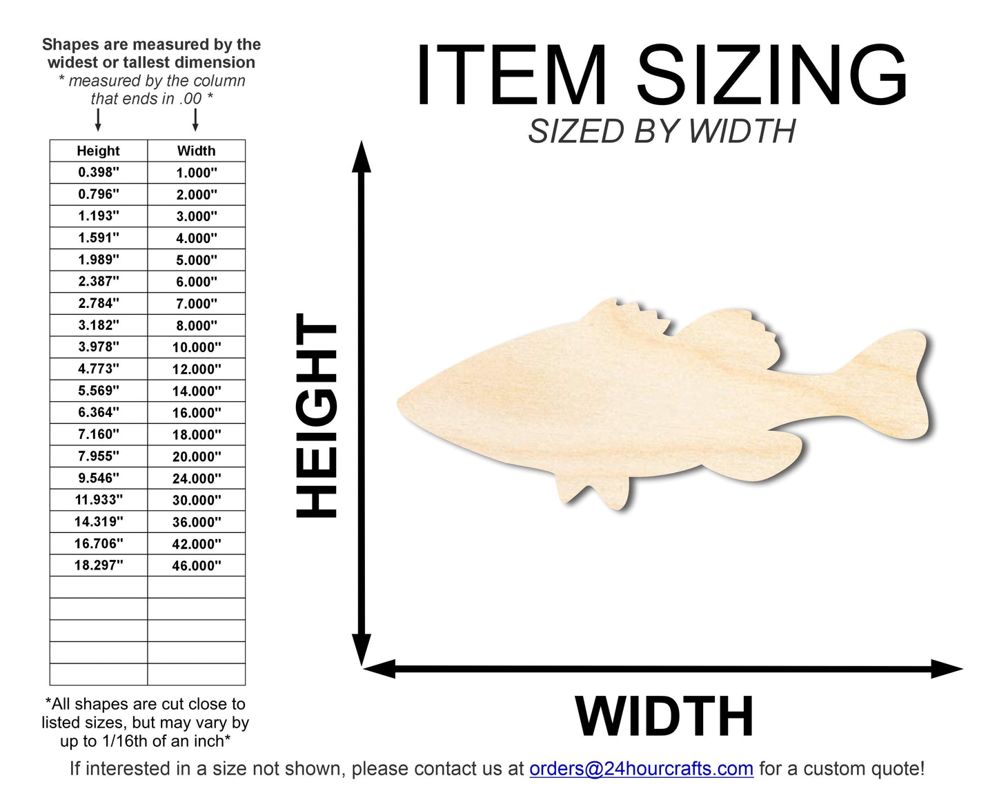 Unfinished Wood Bass Silhouette | DIY Craft Cutout | up to 46" DIY