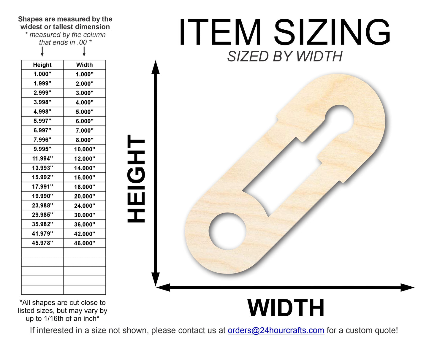 Unfinished Wood Cute Safety Pin Shape | DIY Craft Cutout | up to 46" DIY