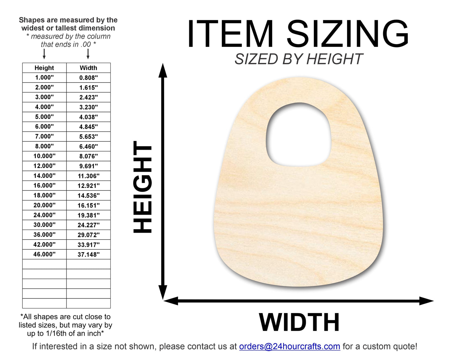 Unfinished Wood Baby Bib Shape | DIY Craft Cutout | up to 46" DIY