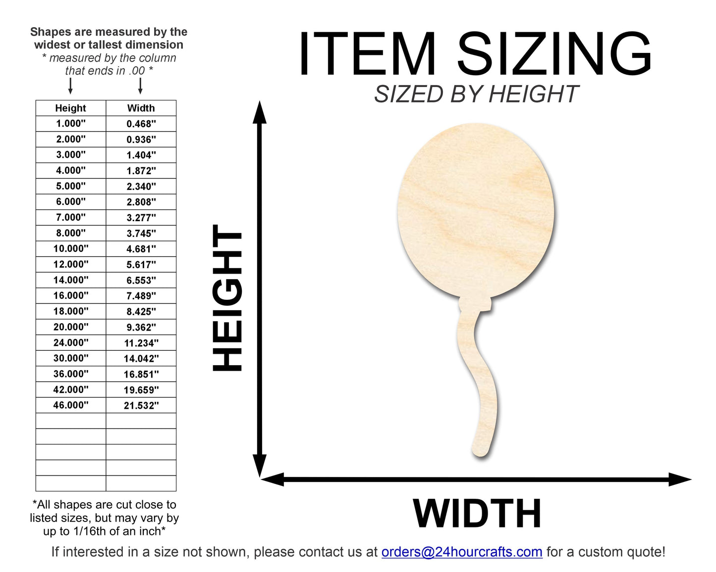 Unfinished Wood Balloon Shape | DIY Craft Cutout | up to 46" DIY