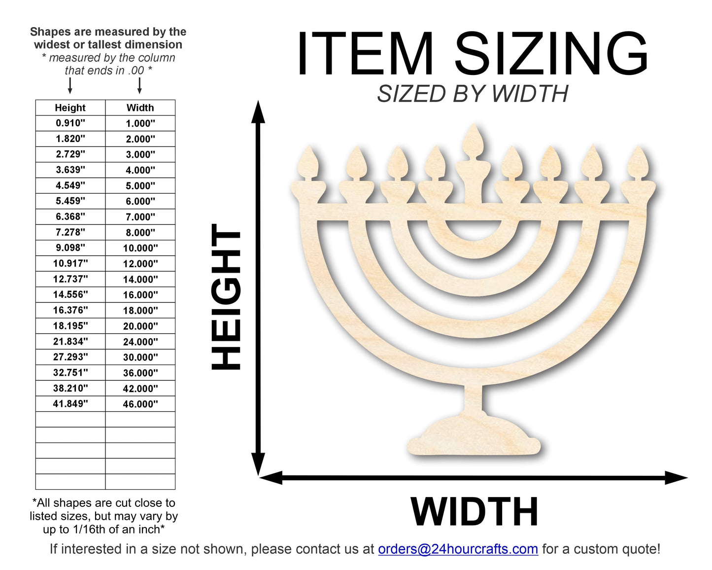 Unfinished Wood Hanukkiah Shape | DIY Craft Cutout | up to 46" DIY