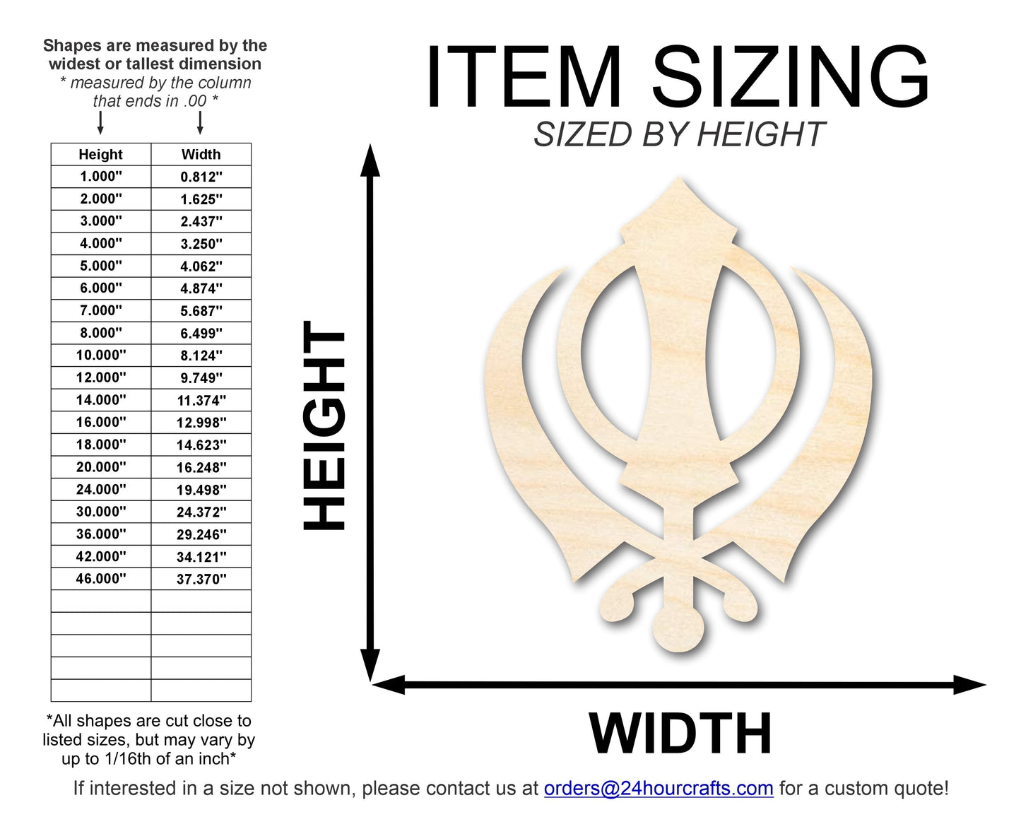 Unfinished Wood Khanda Sikhism Symbol Shape | DIY Craft Cutout | up to 46" DIY