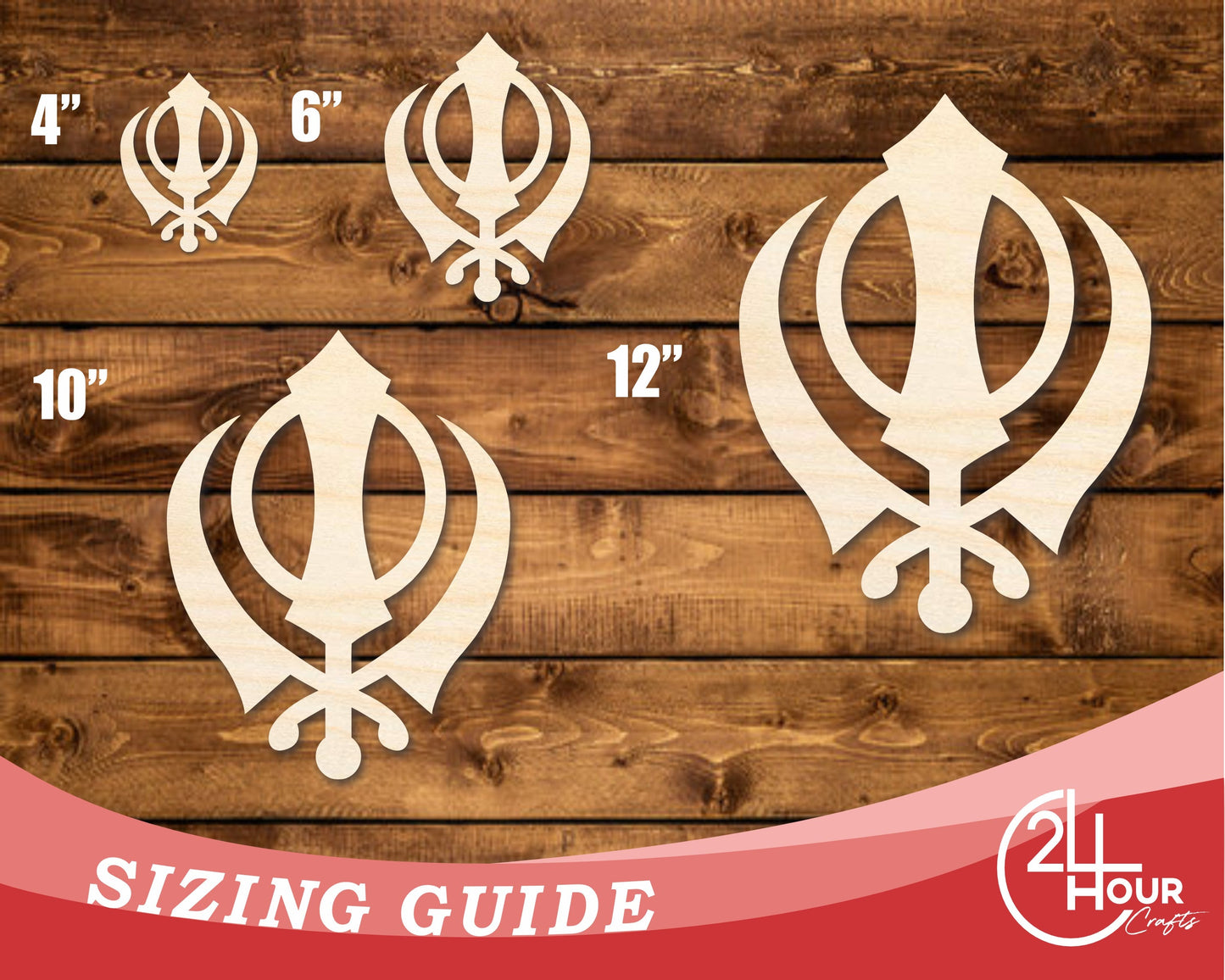 Unfinished Wood Khanda Sikhism Symbol Shape | DIY Craft Cutout | up to 46" DIY