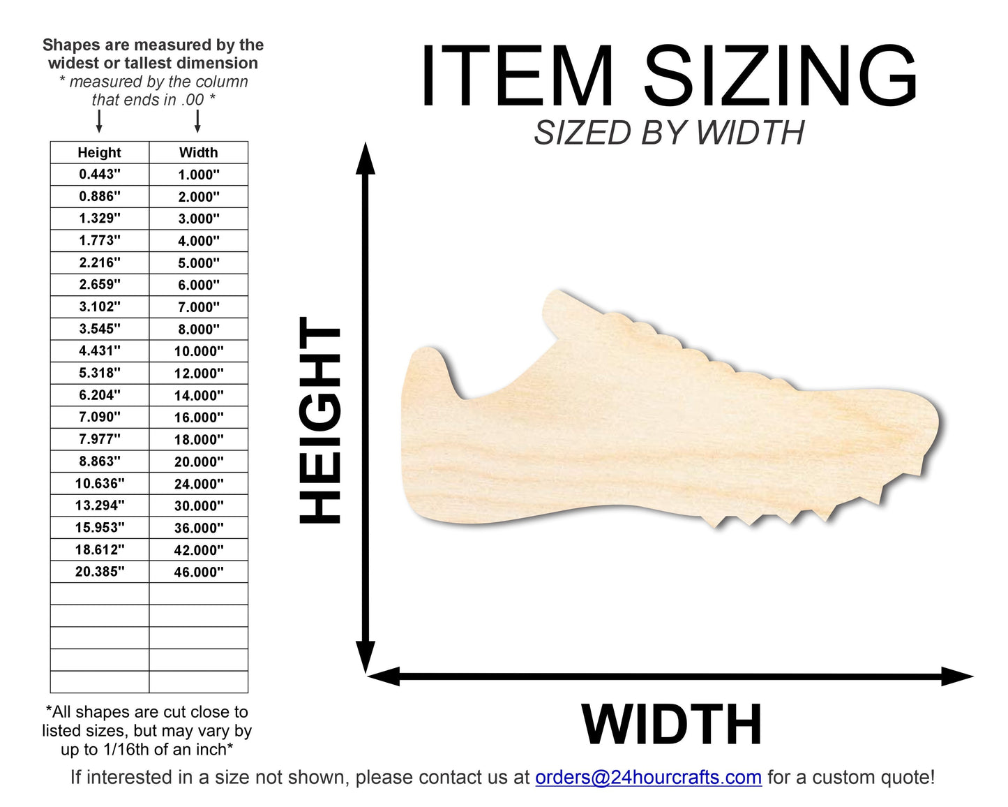 Unfinished Wood Cleat Shoe Shape | DIY Craft Cutout | up to 46" DIY