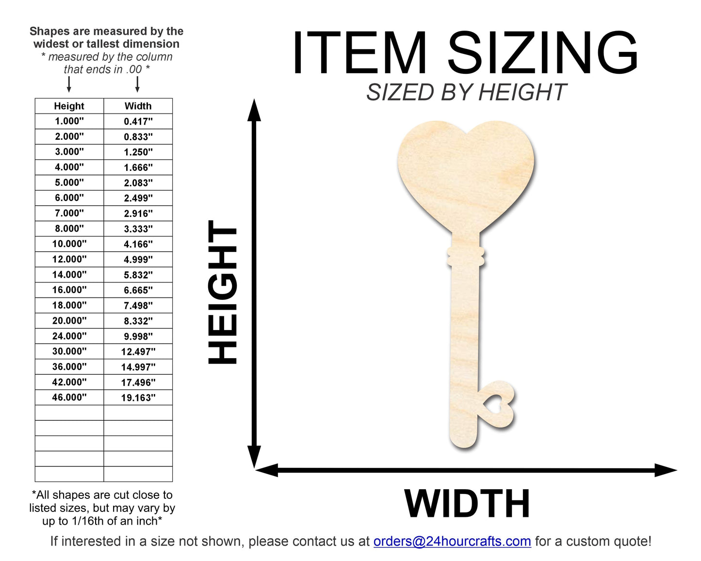 Unfinished Wood Heart Key Shape | DIY Craft Cutout | up to 46" DIY