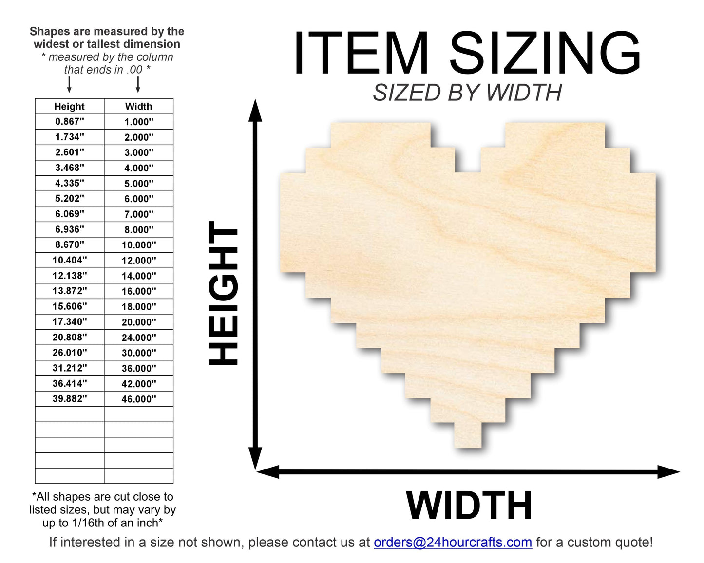 Unfinished Wood Pixel Heart Shape | DIY Craft Cutout | up to 46" DIY
