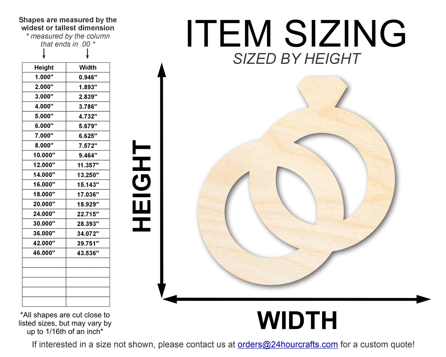 Unfinished Wood Wedding Rings Shape | DIY Craft Cutout | up to 46" DIY