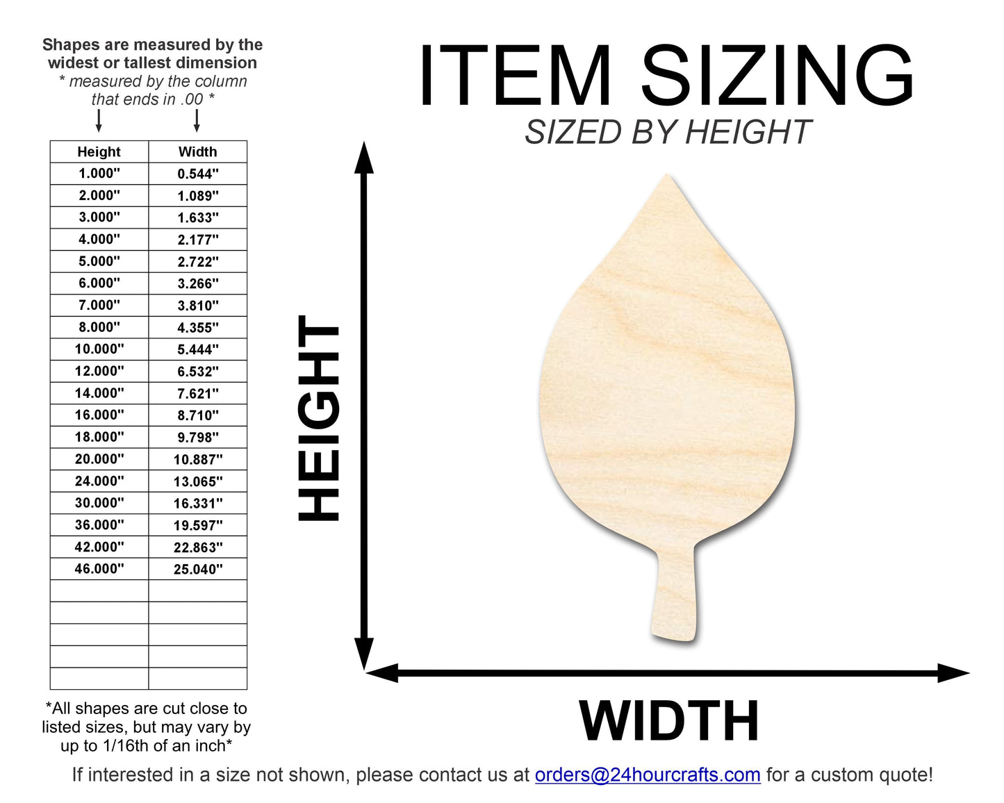 Unfinished Wood Simple Fall Leaf Shape | DIY Craft Cutout | up to 46" DIY