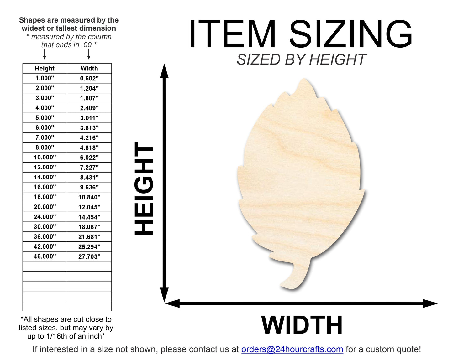 Unfinished Wood Simple Fall Leaf Shape | DIY Craft Cutout | up to 46" DIY