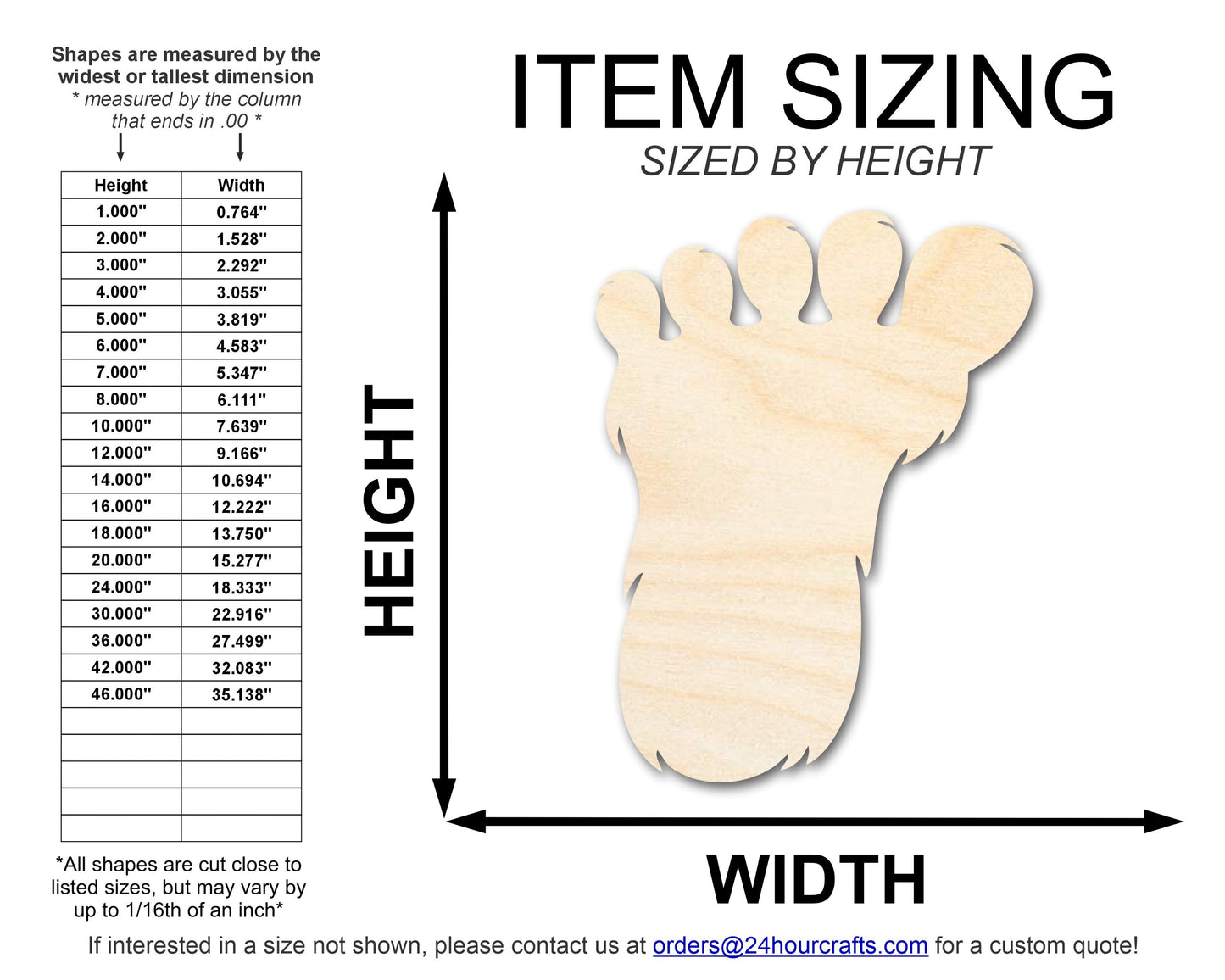 Unfinished Wood Bigfoot Print Shape | DIY Craft Cutout | up to 46" DIY