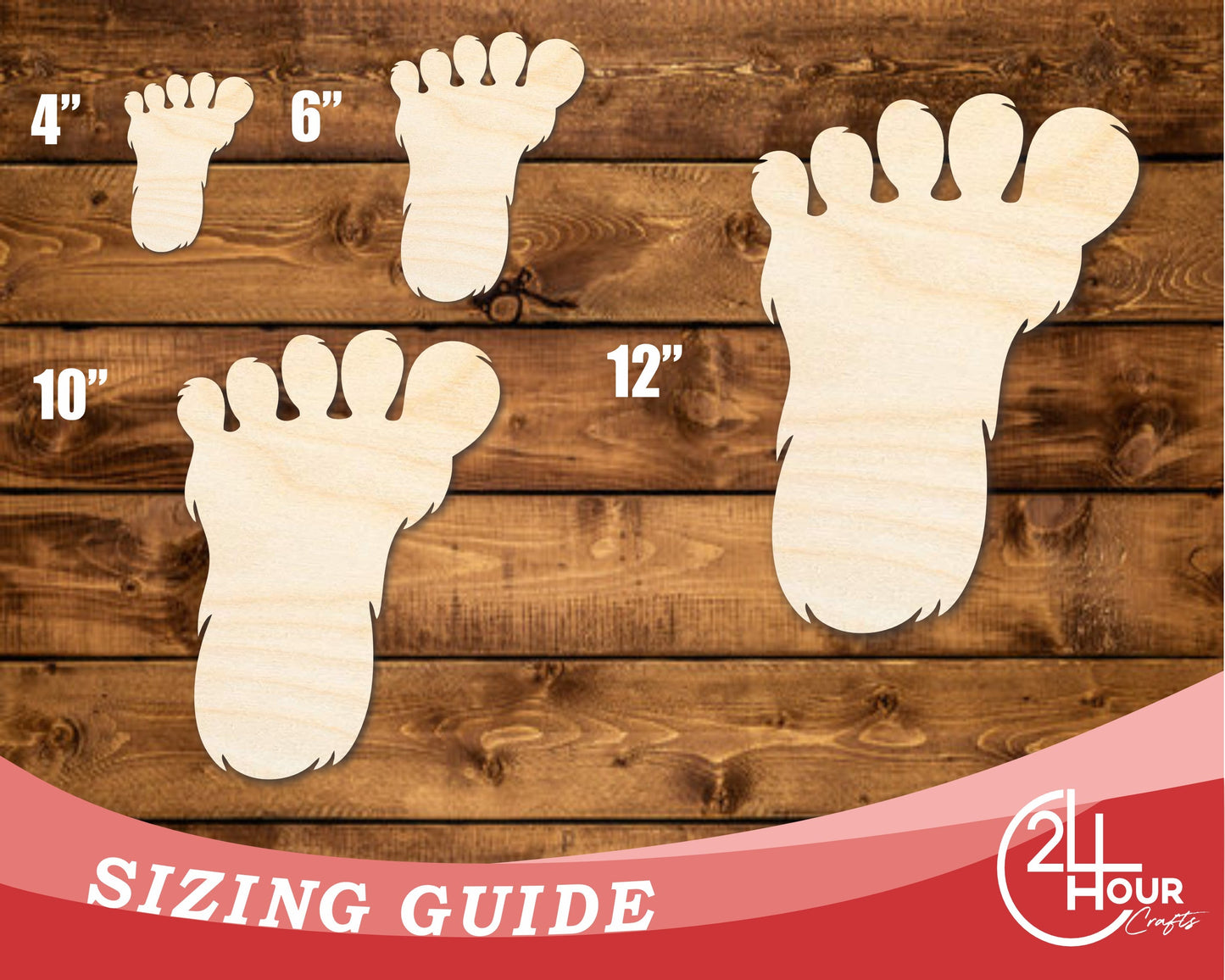Unfinished Wood Bigfoot Print Shape | DIY Craft Cutout | up to 46" DIY