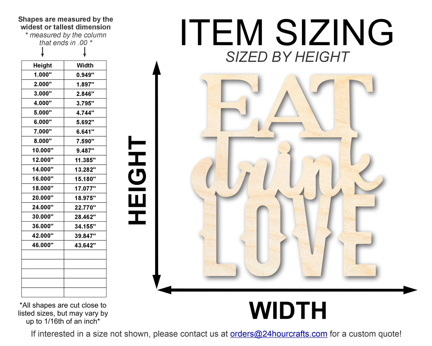 Unfinished Wood Eat Love Drink Cutout | DIY Craft Shape | up to 46" DIY