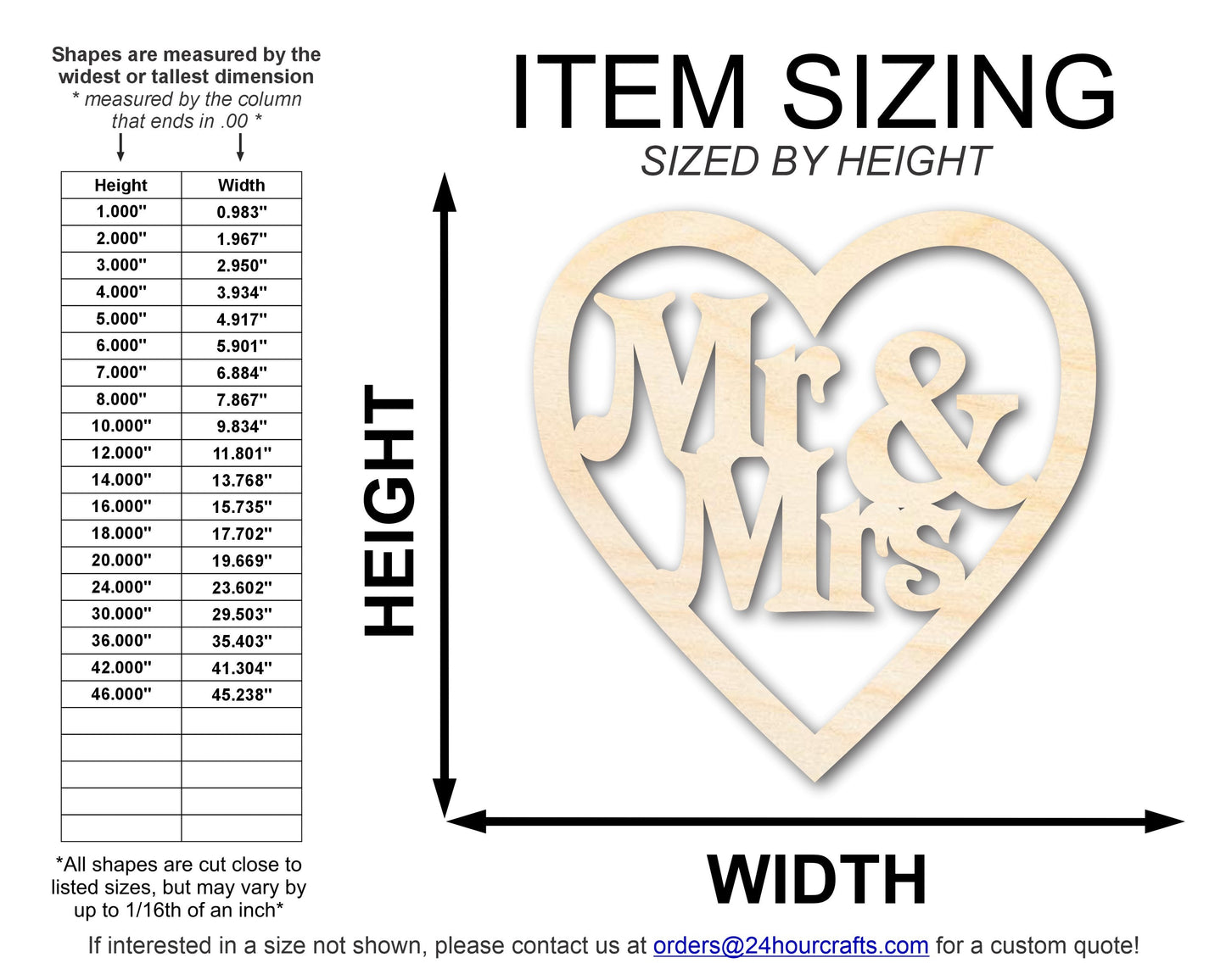 Unfinished Wood Mr and Mrs Heart Cutout | DIY Craft Shape | up to 46" DIY