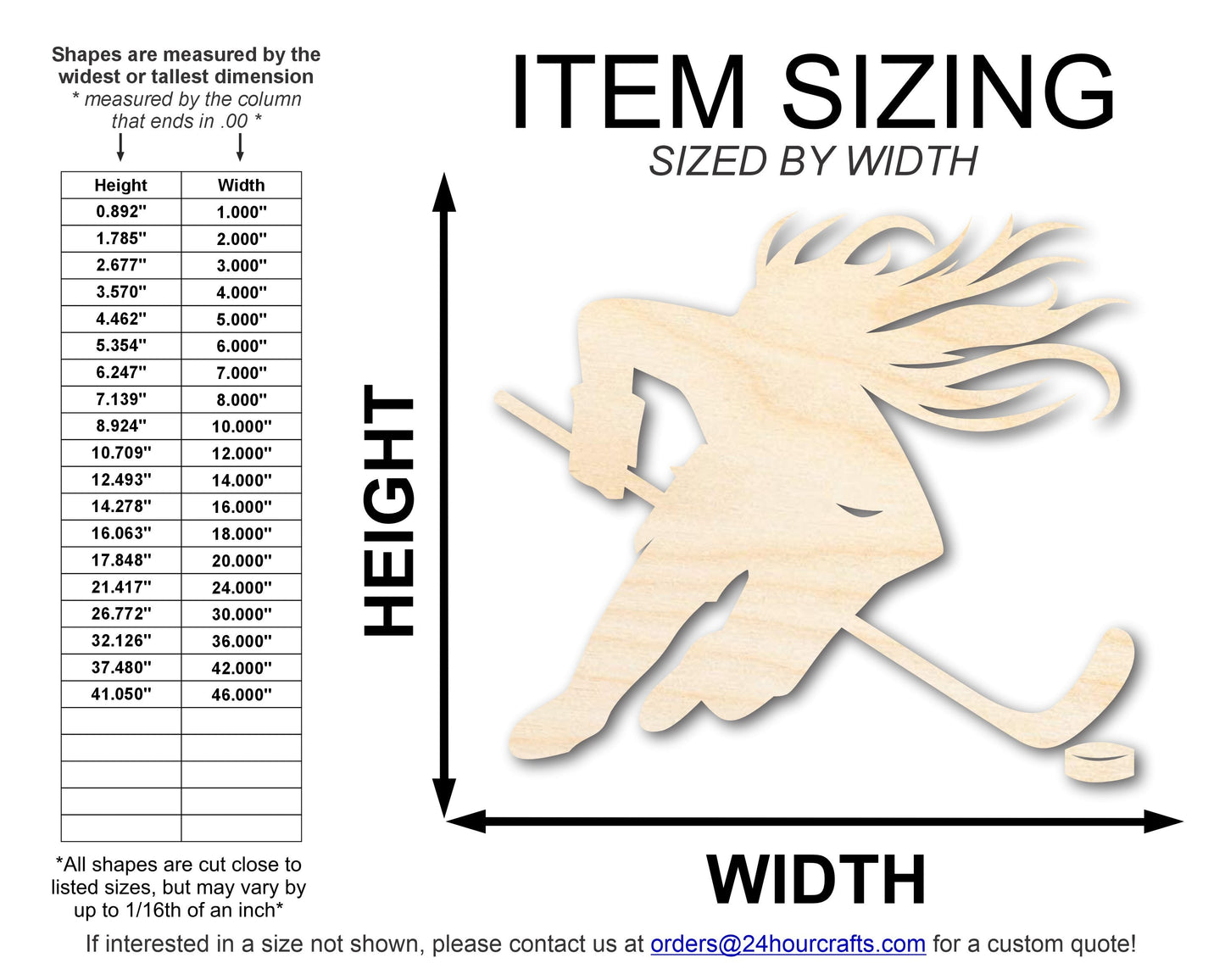 Unfinished Wood Hockey Player Female Shape | DIY Craft Cutout | up to 46" DIY
