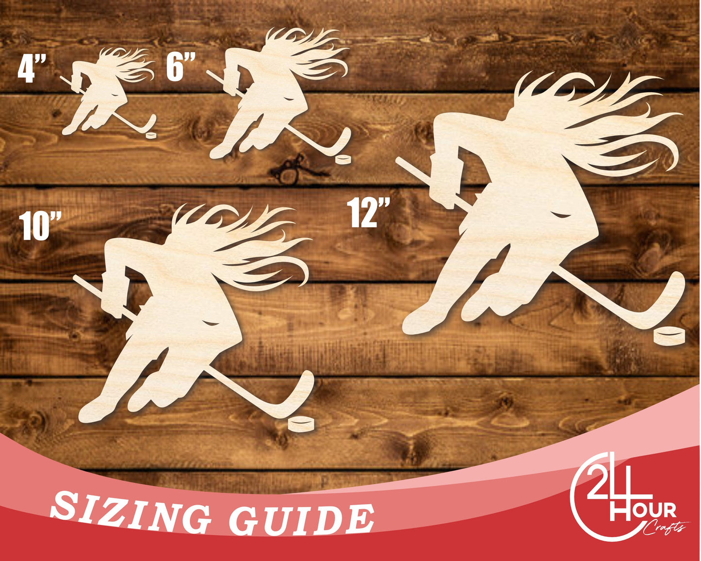 Unfinished Wood Hockey Player Female Shape | DIY Craft Cutout | up to 46" DIY