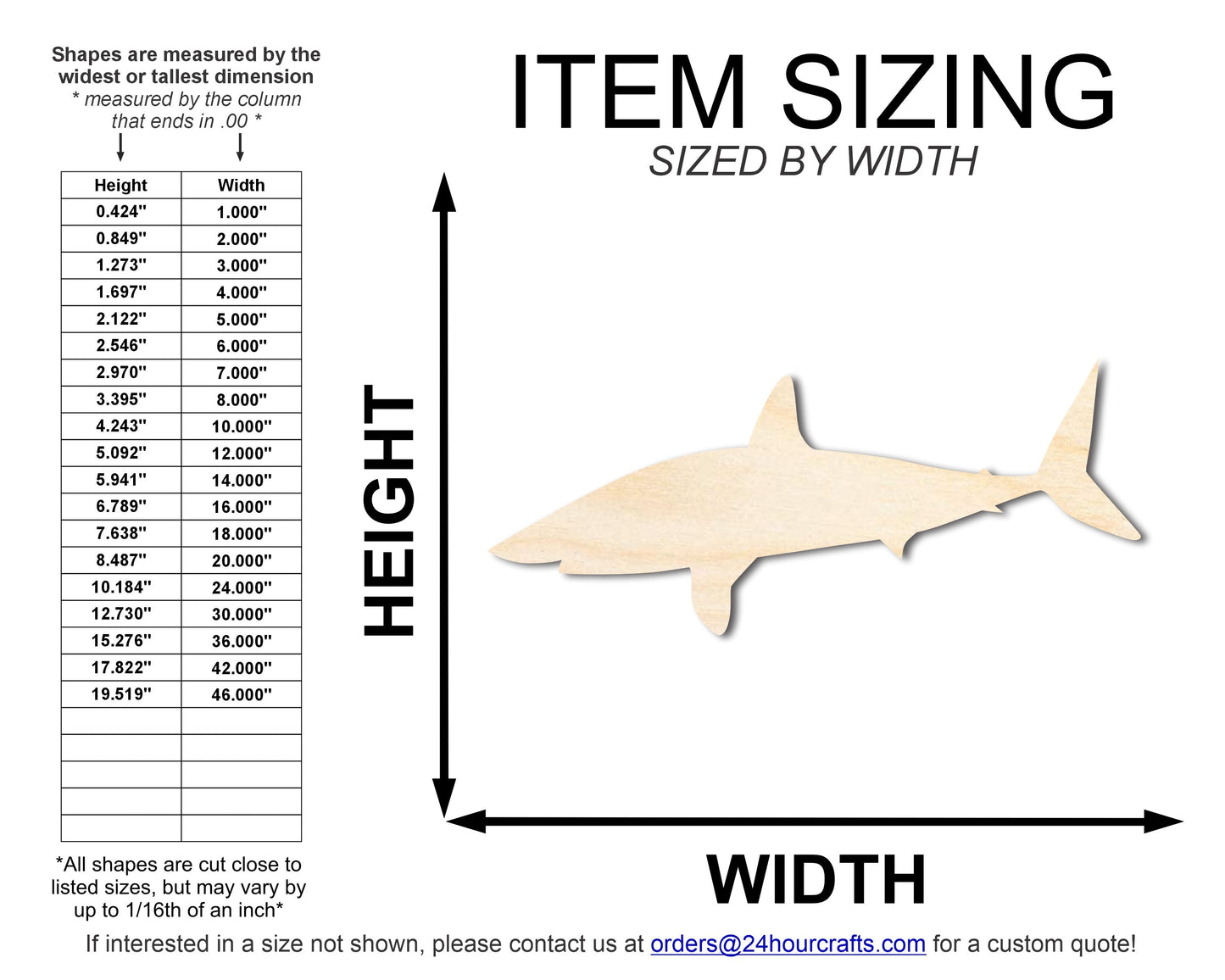 Unfinished Wood Swimming  Sand Tiger Shark Shape | DIY Craft Cutout | up to 46" DIY