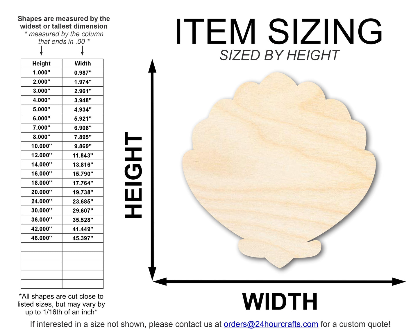 Unfinished Wood Clam Sea Shell Shape | DIY Craft Cutout | up to 46" DIY