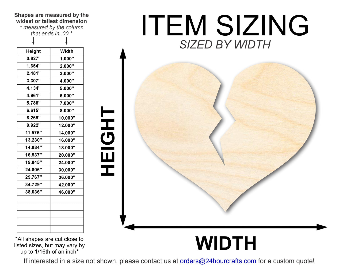 Unfinished Wood Broken Heart Shape | DIY Craft Cutout | up to 46" DIY