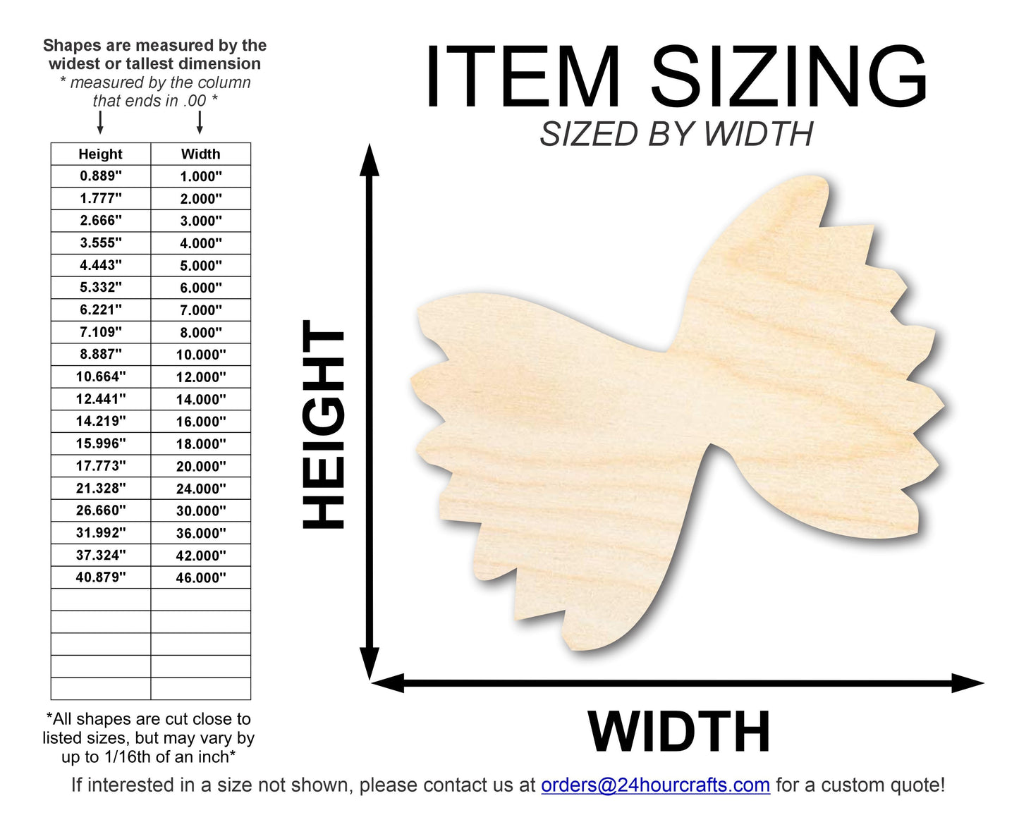 Unfinished Wood Farfalle Pasta| DIY Craft Cutout | up to 46" DIY