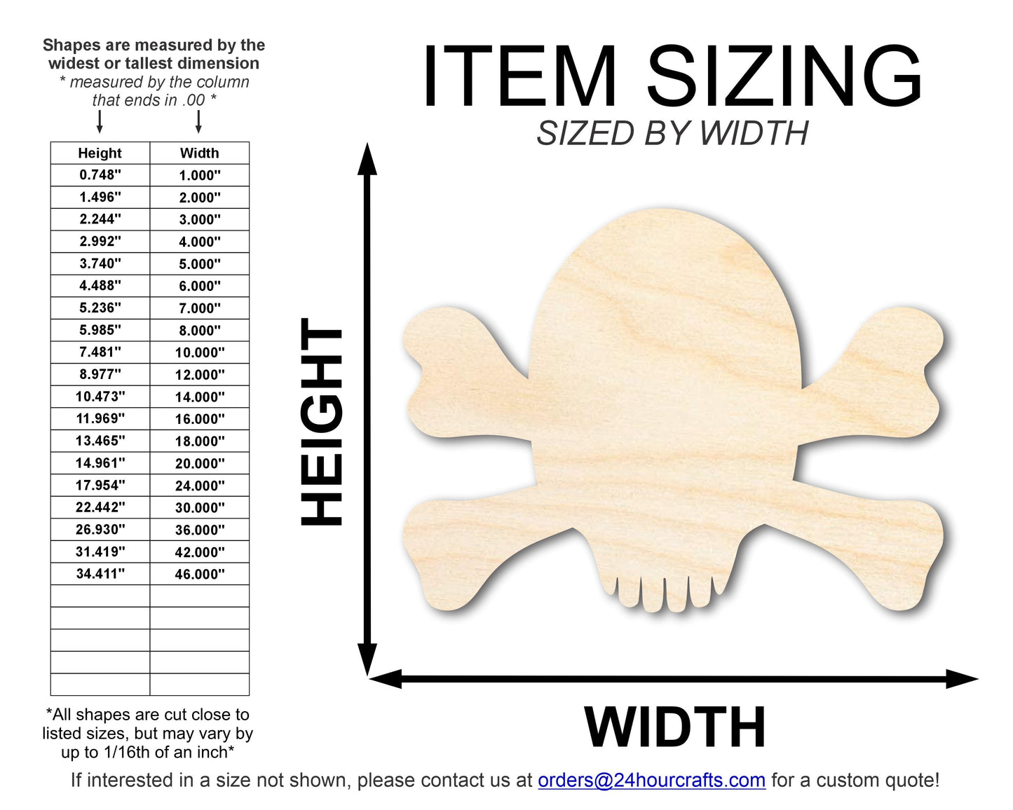 Unfinished Wood Skull and Bones Shape | DIY Craft Cutout | up to 46" DIY