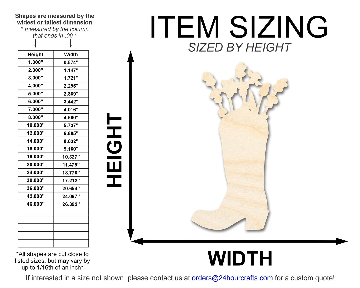 Unfinished Wood Flower Boot Shape | DIY Craft Cutout | up to 46" DIY