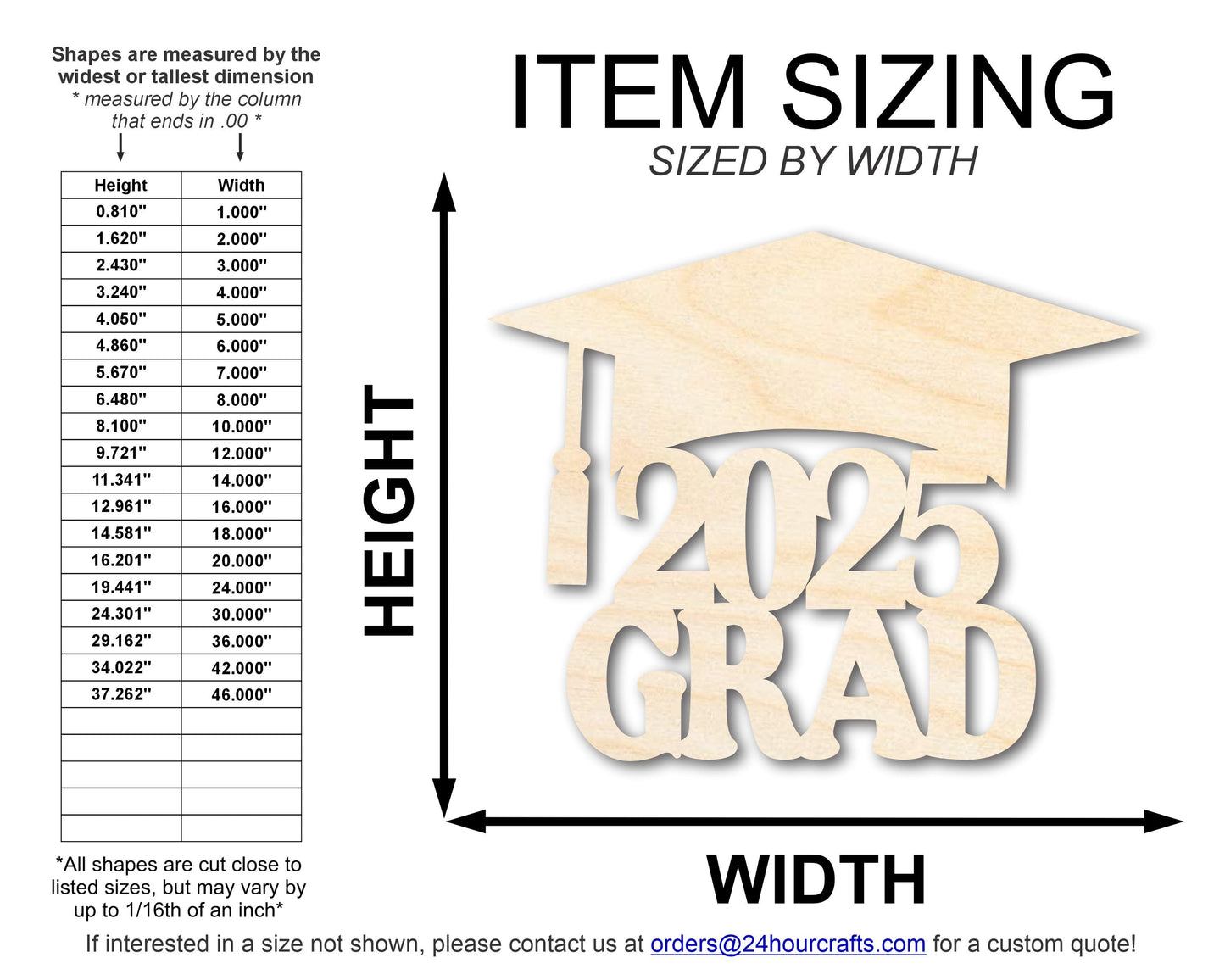 Unfinished Wood 2025 Grad Shape | DIY Craft Cutout | up to 46" DIY
