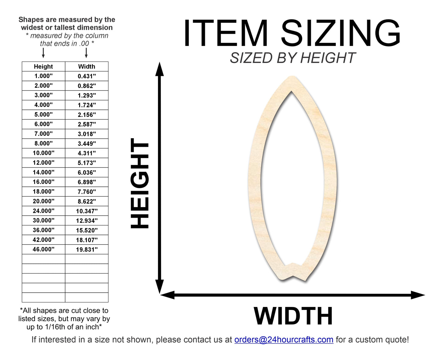 Unfinished Wood Fishtail Surfboard Outline Shape | DIY Craft Cutout | up to 46" DIY