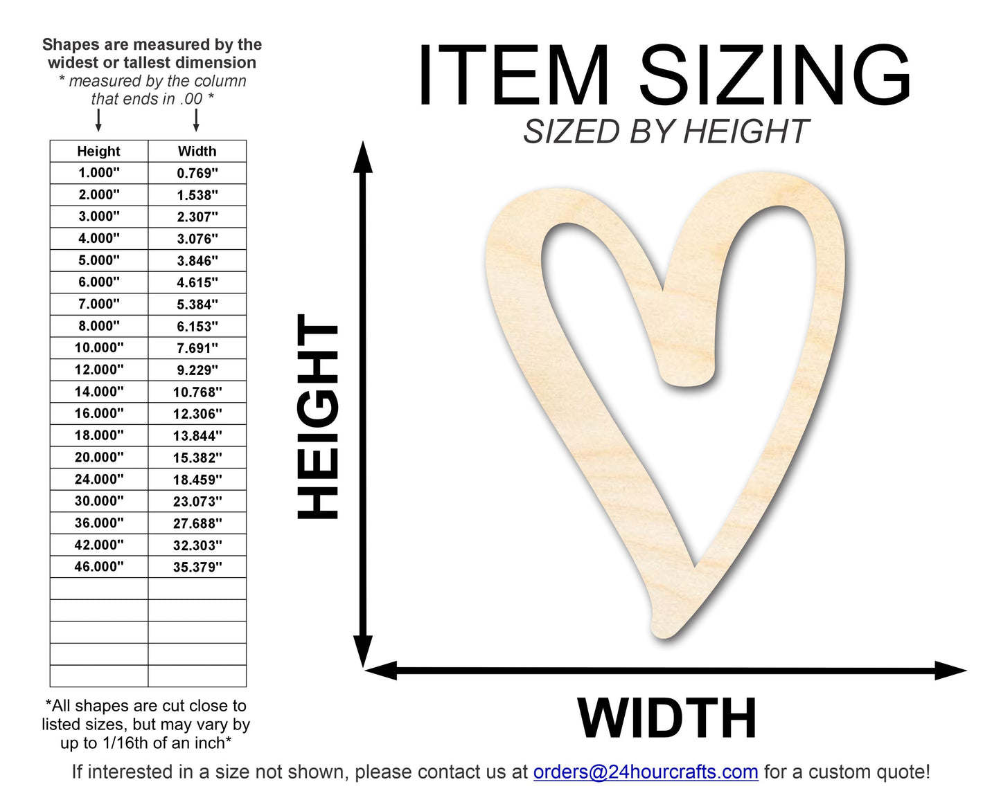 Unfinished Wood Heart Outline Shape | DIY Craft Cutout | up to 46" DIY