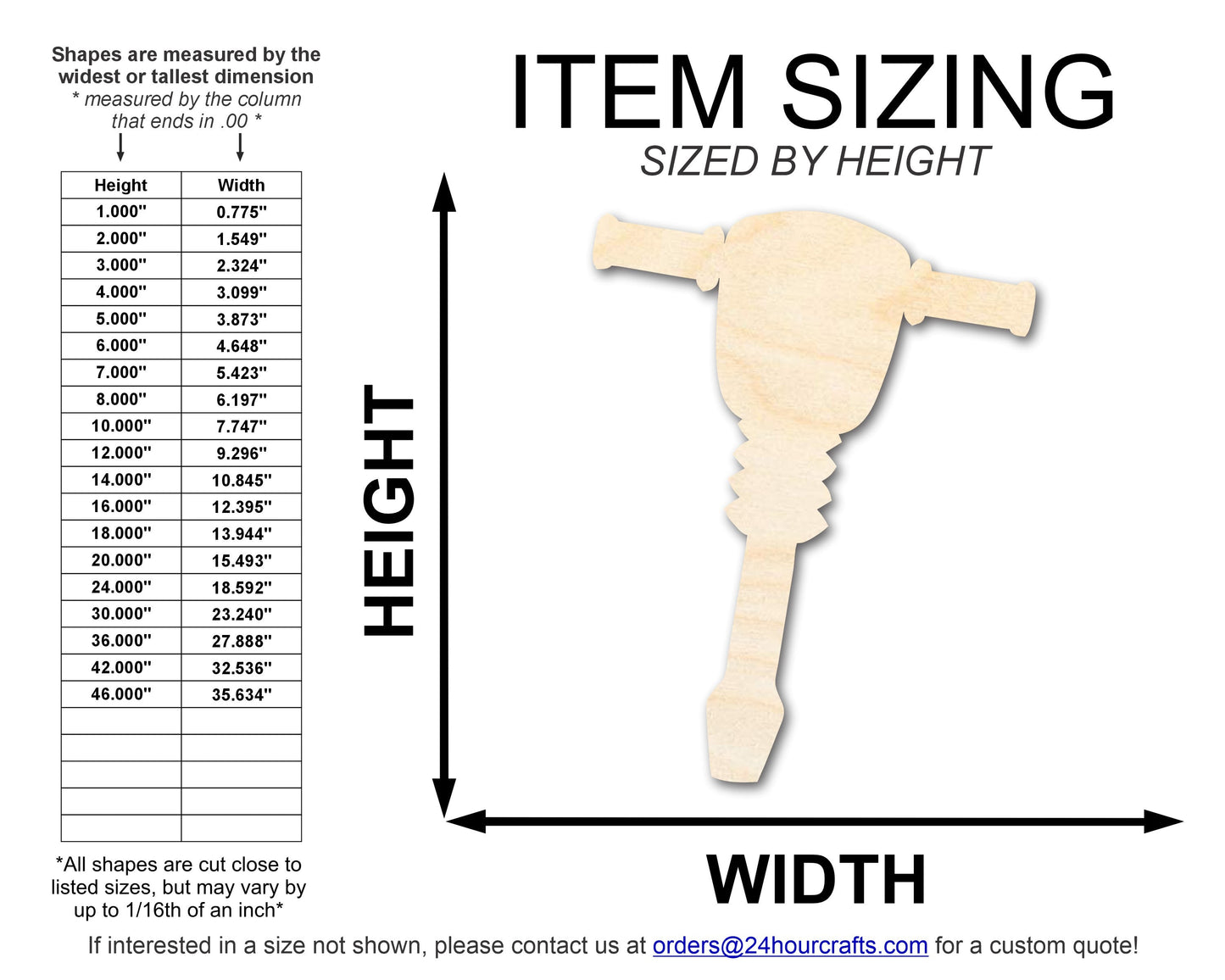 Unfinished Wood Jack Hammer Shape | DIY Craft Cutout | up to 46" DIY