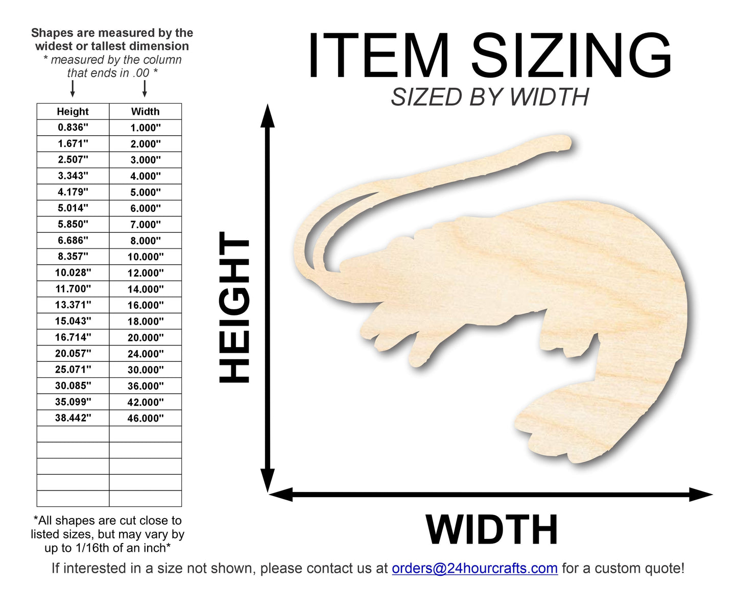 Unfinished Wood Shrimp Shape | DIY Craft Cutout | up to 46" DIY